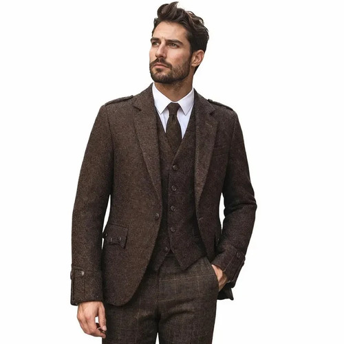 Men brown tweed argyle - brown,