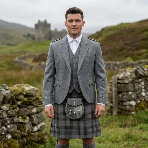 Men grey wool argyle kilt - men's,