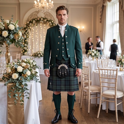 Men green scottish kilt - green,