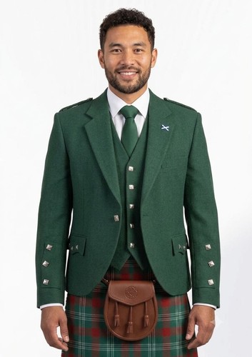 Men green wool argyle kilt - argyle,